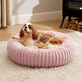 Bedsure Donut Medium Dog Bed - Washable Faux Fur with Corduroy Fleece & Anti Slip Bottom, Round Pet Bed with Removable Cover, Blush Pink, 30x30x8 inches