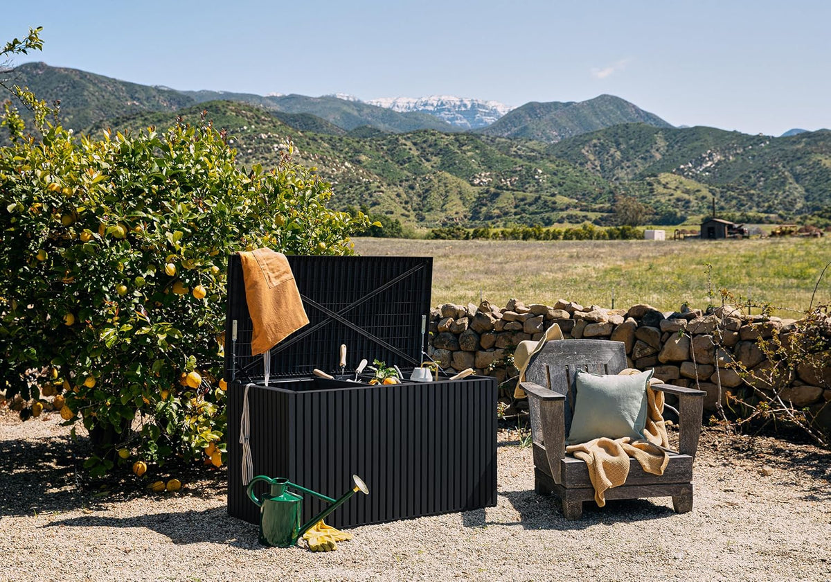 Veradek Everything Deck Box 120 Gallon | Lockable Storage Box and Organization for Patio Furniture, Outdoor Cushions, Throw Pillows, and Garden Tools