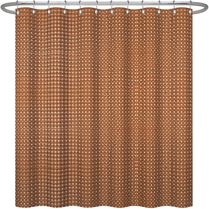 ggaimwf 36x72 Inch Solid Color Shower Curtain for Bathroom Waffle Bath Water Resistant Fabric Curtains Chocolate Modern Thick Shower Stall Curtain with Metal Hooks