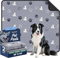 WanpeeGoo Washable Pee Pads, Puppy Pee Pad for Dogs, 2 Pack Absorbent Reusable Training Dog Pads Pet Puppy Pads, Non-Slip Potty Pads for Whelping, Playpen, Crate, Bed, Grey 36"x54"