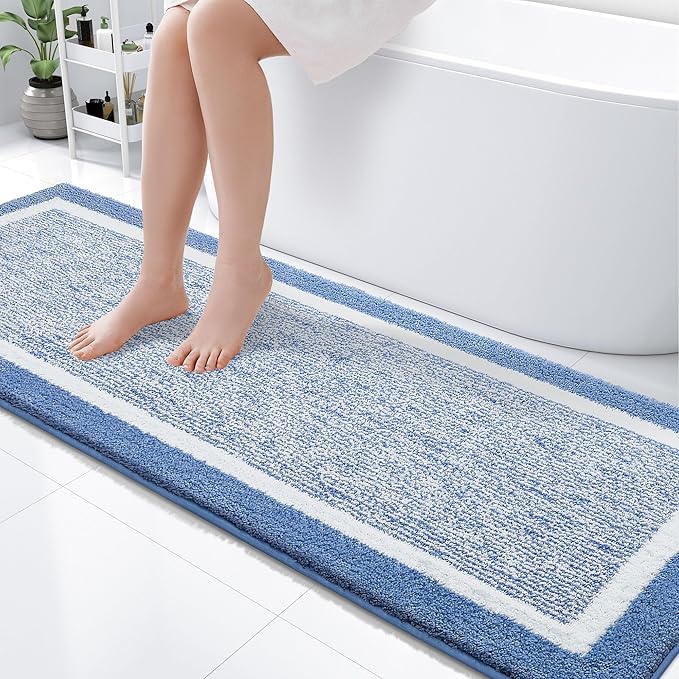 OLANLY Bathroom Rugs 70x24, Extra Soft and Absorbent Microfiber Bath Mat, Non-Slip, Machine Washable, Quick Dry Shaggy Bath Carpet, Suitable for Bathroom Floor, Tub, Shower (Long, Blue)