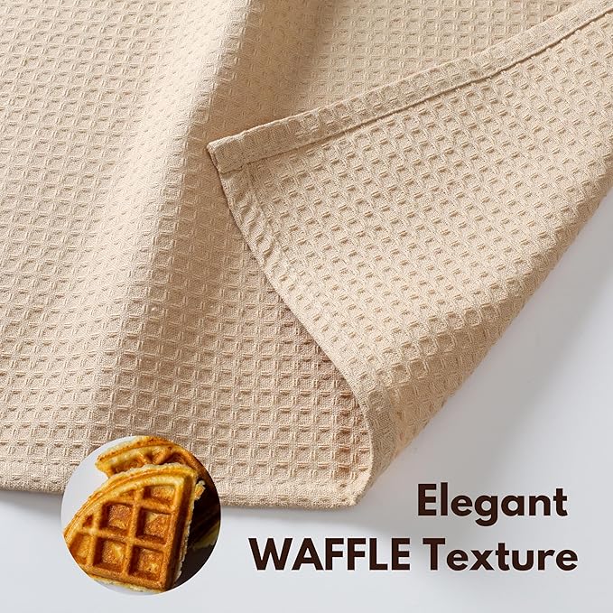Native Fab Waffle 12 Pack Dish Cloths - 100% Cotton, Absorbent, Quick Drying, Washable Towels for Cleaning, Cooking & Baking - Great for Daily Use, Home, Restaurants, Cafes - 12" x 12" - Beige