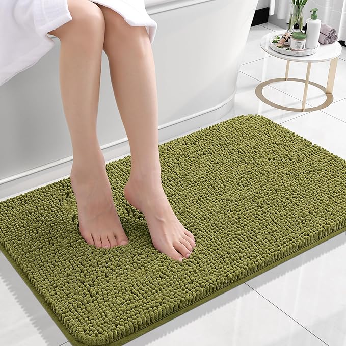 OLANLY Bathroom Rugs 24x16, Extra Soft Absorbent Chenille Bath Rugs, Rubber Backing Quick Dry, Machine Washable Bath Mats for Bathroom Floor, Tub and Shower, Home Decor Accessories, Willow Green