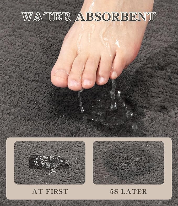 chakme Bathroom Rugs Mat 36x24, Ultra Thin Non Slip Bath Mat Quick Dry Absorbent Bath Mat for Bathroom Floor, (Dark Grey, 36"x24")