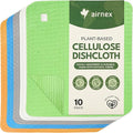 AIRNEX 10 Pack Cellulose Swedish Dishcloths for Kitchen - Eco-Concious Reusable Dish Towels & Cloths - Super Absorbent, Odor Resistant and Fast Drying Wash Cloths for Dishes & Surfaces