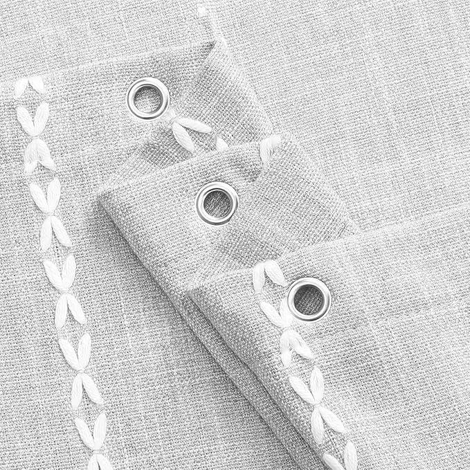 MitoVilla Grey Boho Farmhouse Small Stall Shower Curtain Set 36 x 72, Half Size Narrow Polyester Linen Fabric Shower Curtains for Farmhouse Bathroom Decor, Light Grey