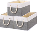 Yawinhe Collapsible Storage Bins 3-Pack, Large Fabric Baskets with Rope Handle, Organizers for Shelves, Closets, Clothes, 16.53''Lx11.81''Wx10.23''H, White/Grey