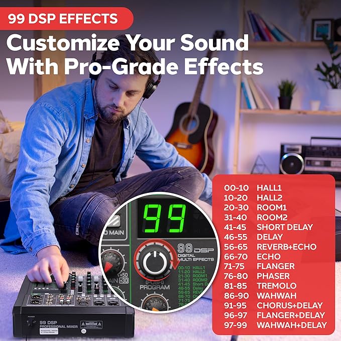 Pyle 6-Channel Audio Mixer, USB Interface, MP3 Compatible, XLR Inputs and LED