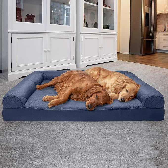 Furhaven Orthopedic Dog Bed for Large Dogs w/ Removable Bolsters & Washable Cover, For Dogs Up to 125 lbs - Quilted Sofa - Navy (Blue), Jumbo Plus/XXL