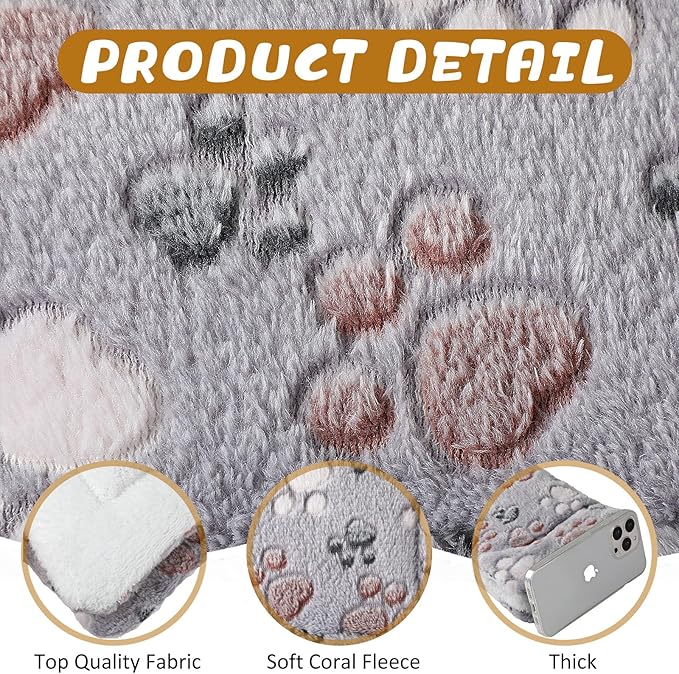 Tuanse 4 Pack Ultra Soft Dog Cat Bed Mat with Cute Prints Reversible Fleece Dog Crate Kennel Pad Cozy Washable Thickened Hamster Guinea Pig Pet Bed Mat for Small Animals(13 x 19 Inches,Light Gray)