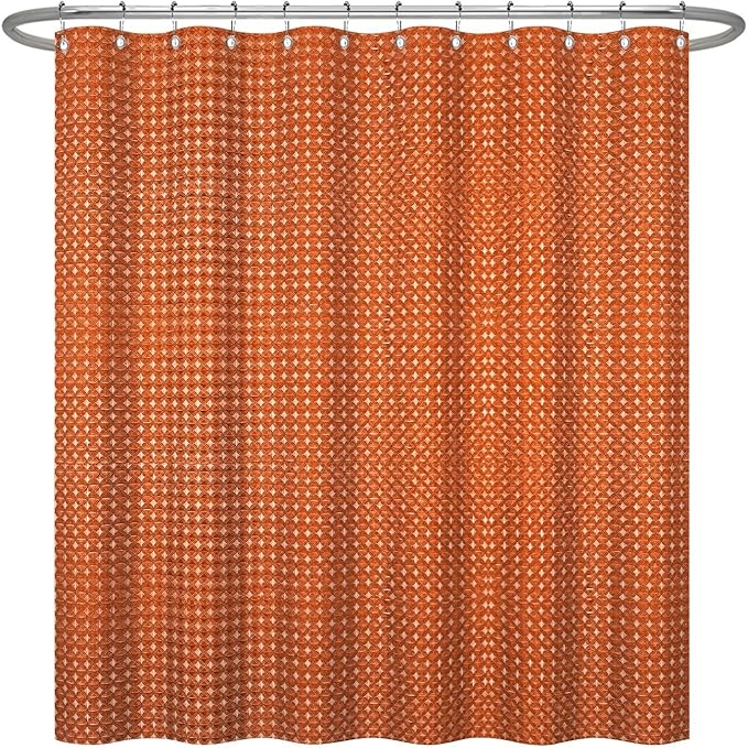 ggaimwf 72x84 Inch Solid Color Shower Curtain for Bathroom Waffle Bath Water Resistant Fabric Curtains Rust Modern Thick Shower Stall Curtain with Metal Hooks