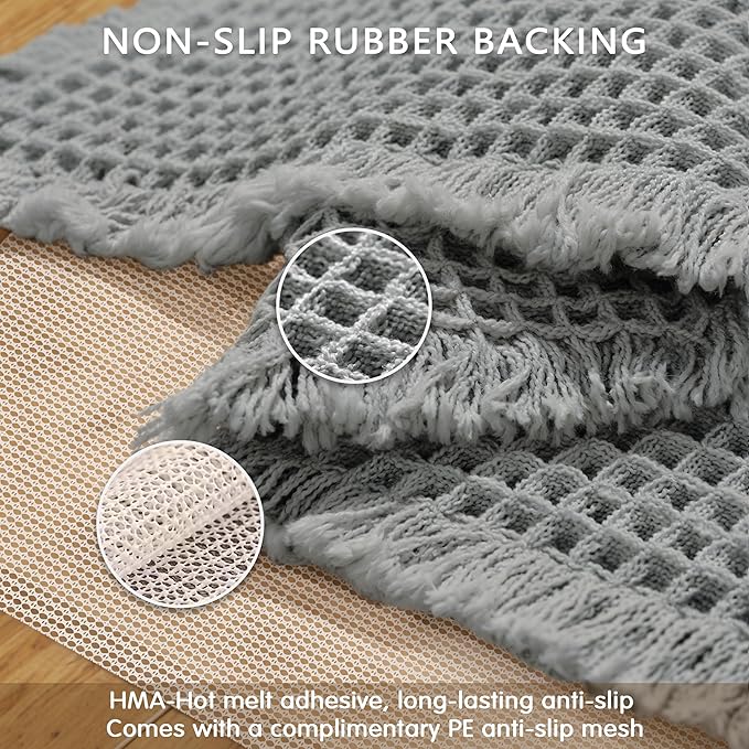 SUBRTEX Waffle Braided Bath Mat, 16" x 24" Soft Waffle Bath Rugs, Absorbent Non Slip Bathrooom Mats, Machine Washable Area Rug for Bathroom, Quick Dry, Gray
