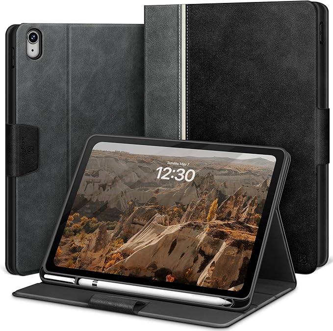 KingBlanc Case for iPad (A16) 11th Generation 11-inch 2025, iPad 10th Generation 10.9" 2022 with Pencil Holder, Vegan Leather Protective Stand Cover, Auto Sleep Wake, Multi-Angle Viewing/Typing, Black