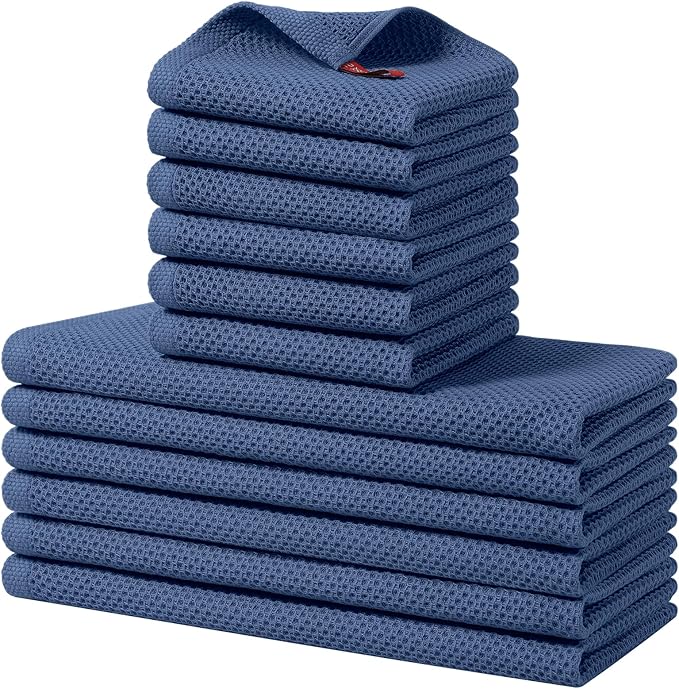 Homaxy 100% Cotton Kitchen Towels and Dishcloths Set, 12 x 12 Inches and 13 x 28 Inches, Set of 12 Bulk Kitchen Towels Set, Ultra Soft Absorbent Dish Cloths for Washing Dishes, Navy Blue