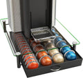 DecoBrothers Crystal Tempered Glass Vertuo Pod Holder Drawer, 28 Large or 56 Small Nespresso Capsule Organizer, Black