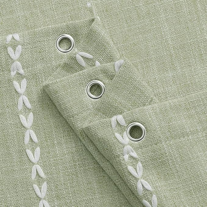 MitoVilla Boho Small Stall Fabric Shower Curtain 36 x 72, Sage Green Half Size Narrow Polyester Linen Tassel Cloth Shower Curtains for Chic Modern Farmhouse Country Bathroom Decor
