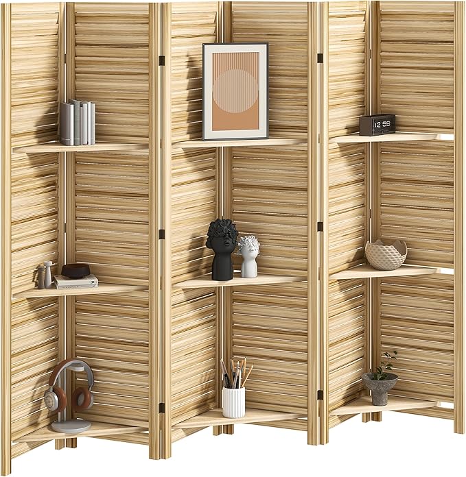 HOMCOM Room Divider, 6 Panel 67" Tall Wood Privacy Screen
