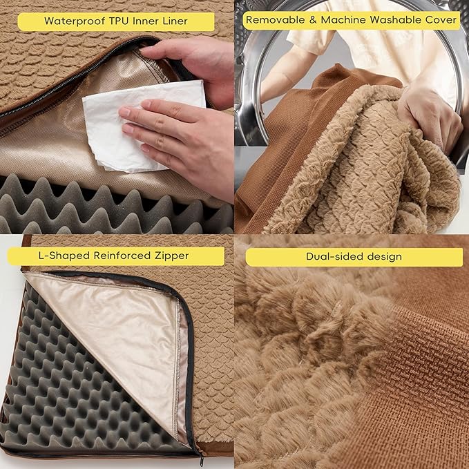 Sytopia Indestructible 44" Dog Bed for Large Dogs – Waterproof, Washable, Removable Cover, Durable Multi- Size Comfort Clearance Indoor Flat Dog Bed, Thick Orthopedic Support, Brown