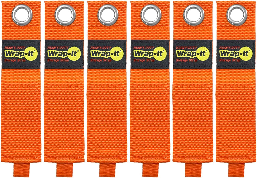 Heavy-Duty Wrap-It Storage Straps - 17-inch (6-Pack) Blaze Orange - Garage Organizer and Extension Cord Hanger for Garage Storage Ideas as an Electric Cord Holder with Garage Gadgets