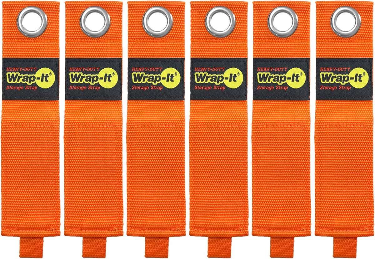 Heavy-Duty Wrap-It Storage Straps - 17-inch (6-Pack) Blaze Orange - Garage Organizer and Extension Cord Hanger for Garage Storage Ideas as an Electric Cord Holder with Garage Gadgets
