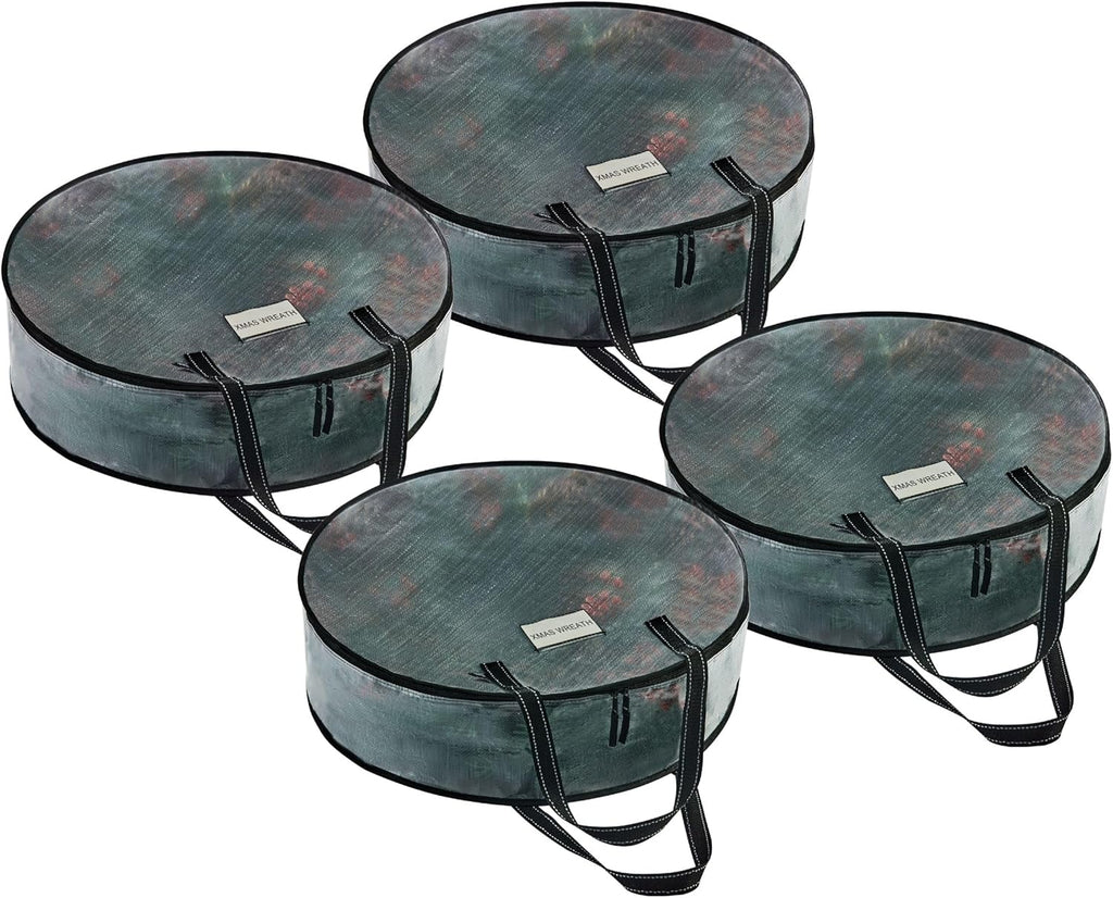 VENO 4 Pack Christmas Wreath Storage Container - 36 Inch Clear Wreath Bag, Christmas Garland and Holiday Decoration Organizers with Zipper and Durable Handles (Clear, 36"-4 Pack)