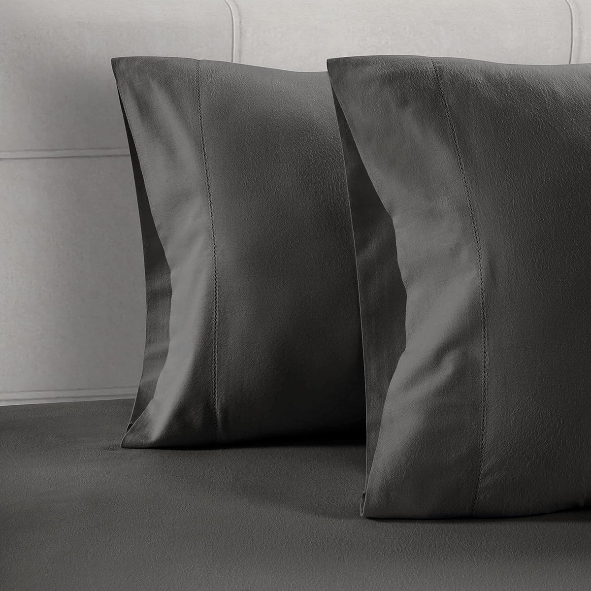 LANE LINEN Soft Pillow Covers King Size 100% Egyptian Cotton Set of 2 Cool & Smooth 1000 Thread Count Sateen Cases - Charcoal