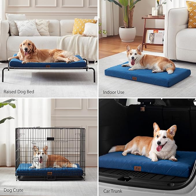 Warmrest Orthopedic Dog Bed Mat Large Medium Sized Dogs, Waterproof Dog Crate Bed with Removable Cover, Washable Pet Bed with Egg Crate Foam, 35"x22"