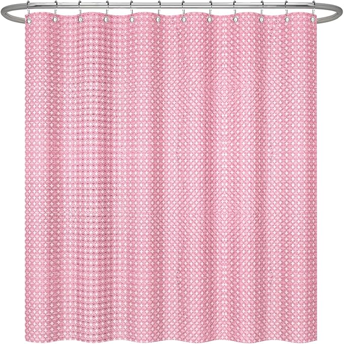 ggaimwf 72x84 Inch Solid Color Shower Curtain for Bathroom Waffle Bath Water Resistant Fabric Curtains Pink Modern Thick Shower Stall Curtain with Metal Hooks