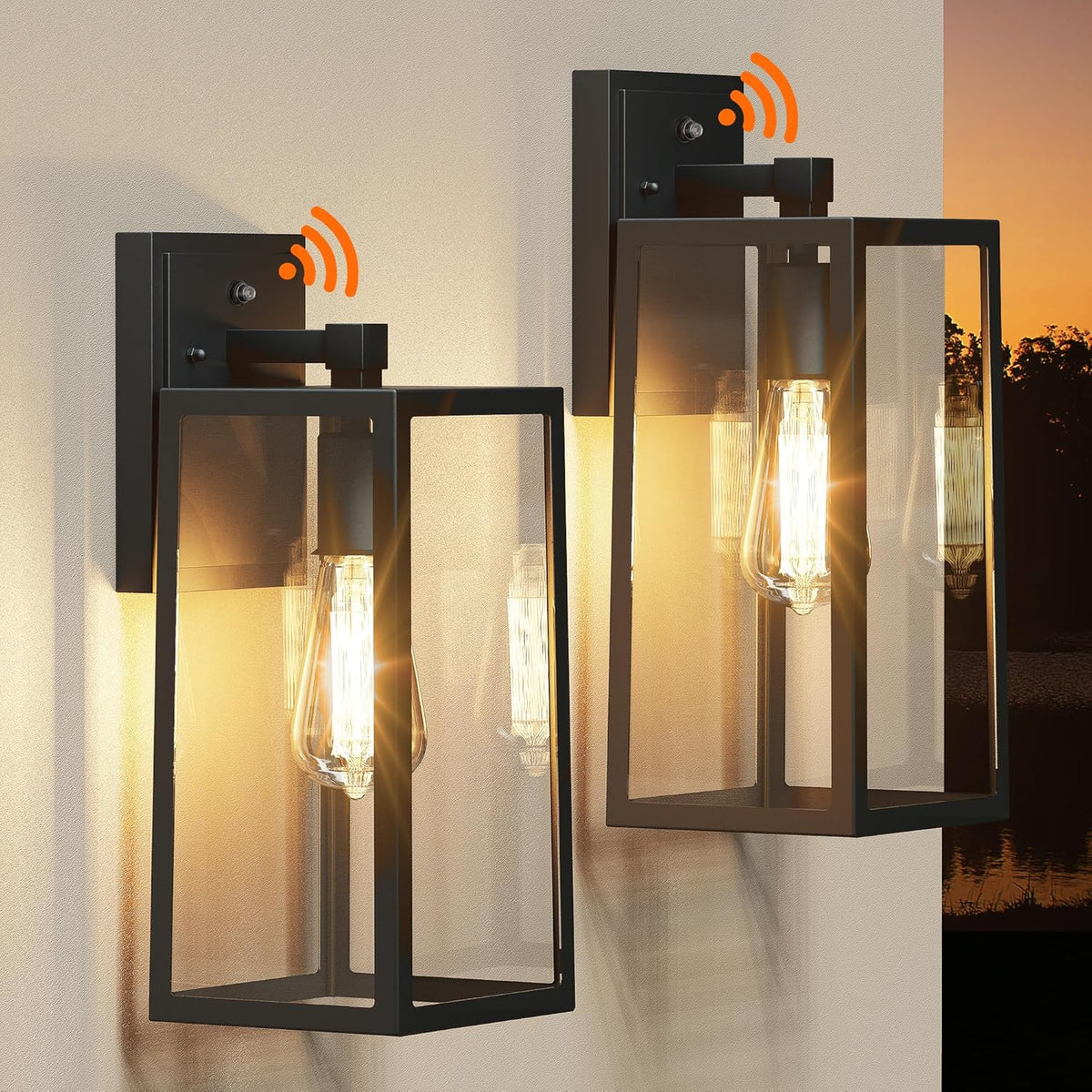 PARTPHONER Dusk to Dawn Outdoor Light Fixtures Wall Mount, Sensor Porch Lights, Anti-Rust Exterior Wall Sconce Lighting Lamp, Waterproof Wall Lantern for Doorway, Garage, 2-Pack