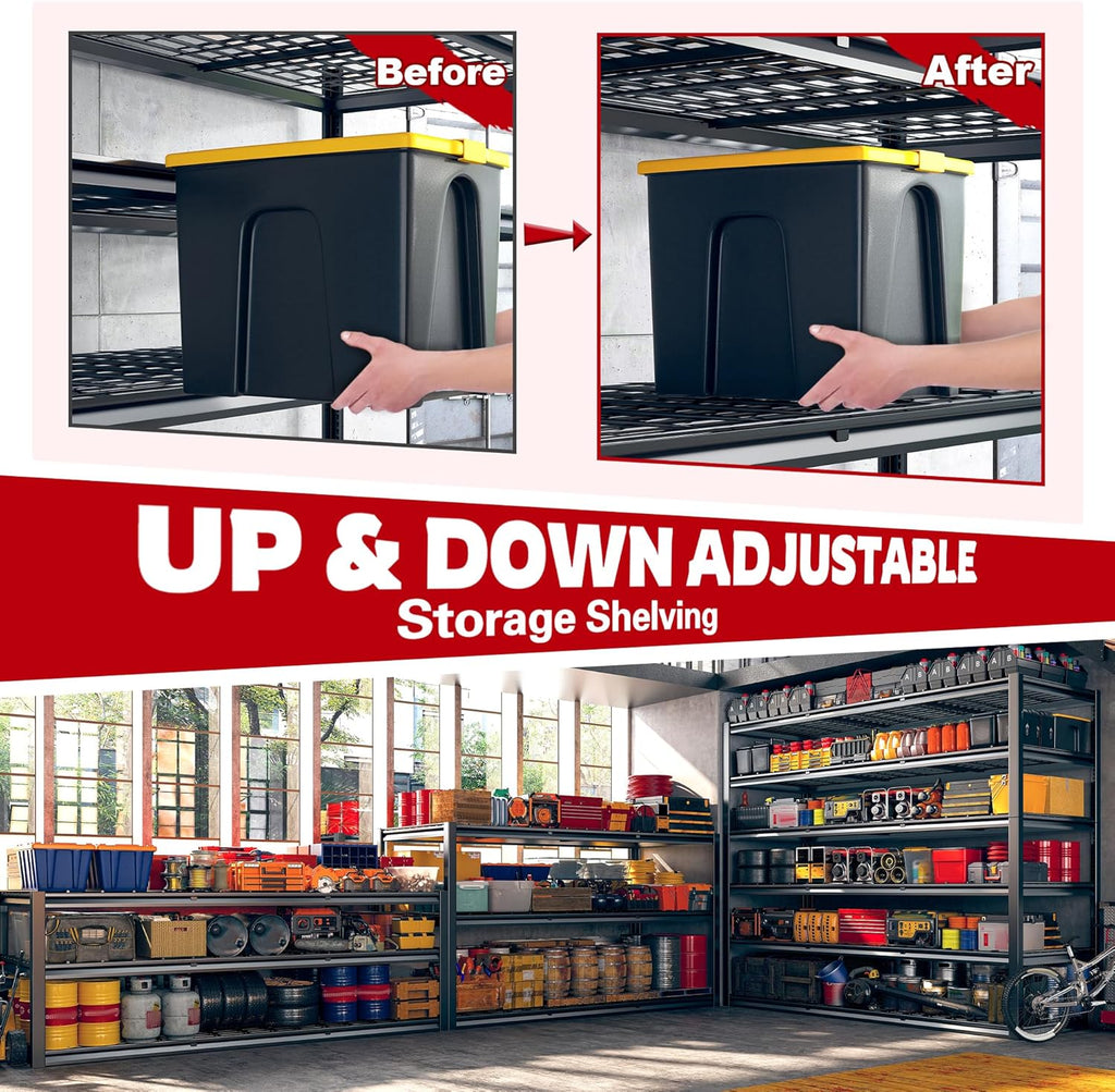 REIBII 60" W Garage Shelving, 2900LBS Storage Shelves, 6 Tier Heavy Duty Shelving, Adjustable Metal Shelving Units and Storage Rack for Warehouse, Pantry, Basement, 60" W x 84" Hx 24" D, 2 Pack