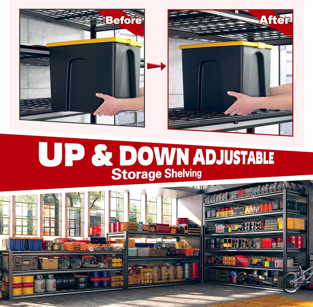 REIBII 60" W Garage Shelving, 2900LBS Storage Shelves, 6 Tier Heavy Duty Shelving, Adjustable Metal Shelving Units and Storage Rack for Warehouse, Pantry, Basement, 60" W x 84" Hx 24" D, 2 Pack