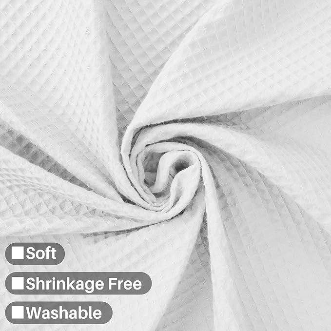 Barossa Design Honeycomb Waffle Weave Shower Curtain Cotton Blend Extra Long 84 inch Height, Hotel Luxury, Heavy Weight, Spa, Washable, White, 72x84 Fabric Shower Curtain for Bathroom