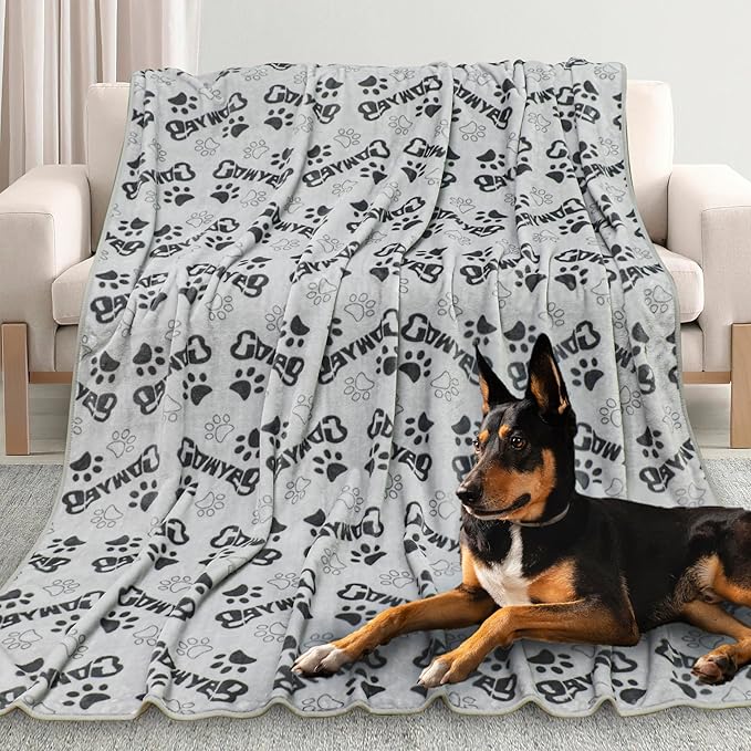 Gowyeg Large Dog Blanket, Soft Fleece Dog Blankets for Medium Dogs, 60X50 inches Fluffy Flannel Pet Cat Puppy Blanket Mat Cover for Bed Couch,Cute Flannel Bones and paw Print, Grey