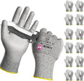Schwer 12 Pairs ANSI A4 Cut Resistant Work Gloves, Cut Proof Gloves with PU Coating, Used for Metal Fabrication, WoodWorking, Construction, Non Slip, Durable, XS, CR13001