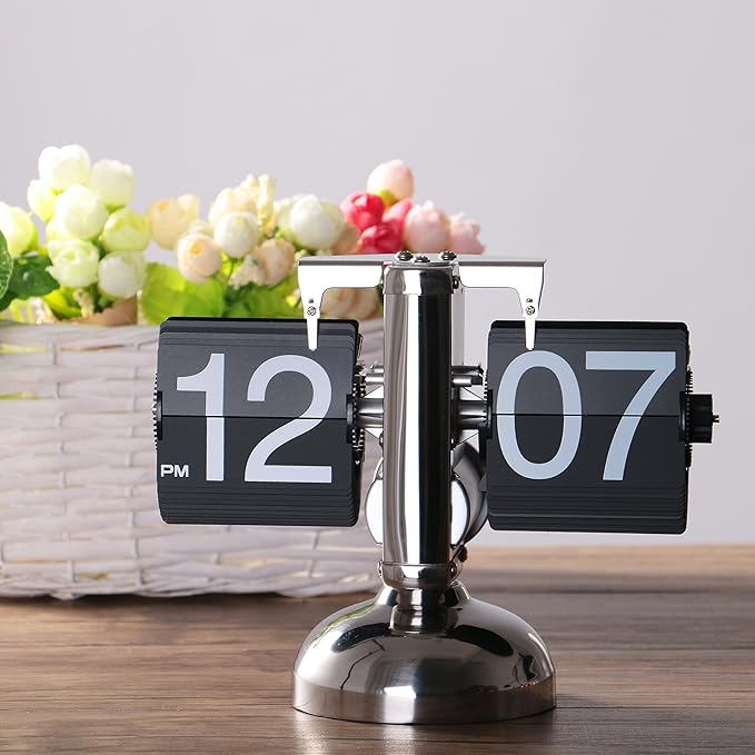 WoneNice Retro Digital Flip Down Clock -Battery Powered Internal Gear Operated