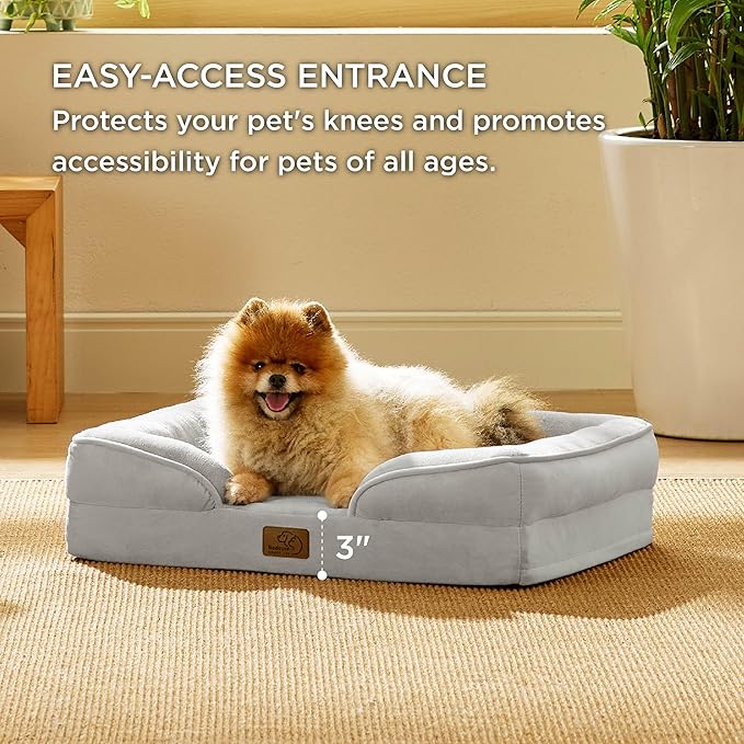 Bedsure Orthopedic Dog Beds for Small Dogs - Washable Small Dog Cat Bed Waterproof, Comfort Pet Couch Sofa with Washable Removable Cover, Pets Bed with Nonskid Bottom, Light Grey, 24"