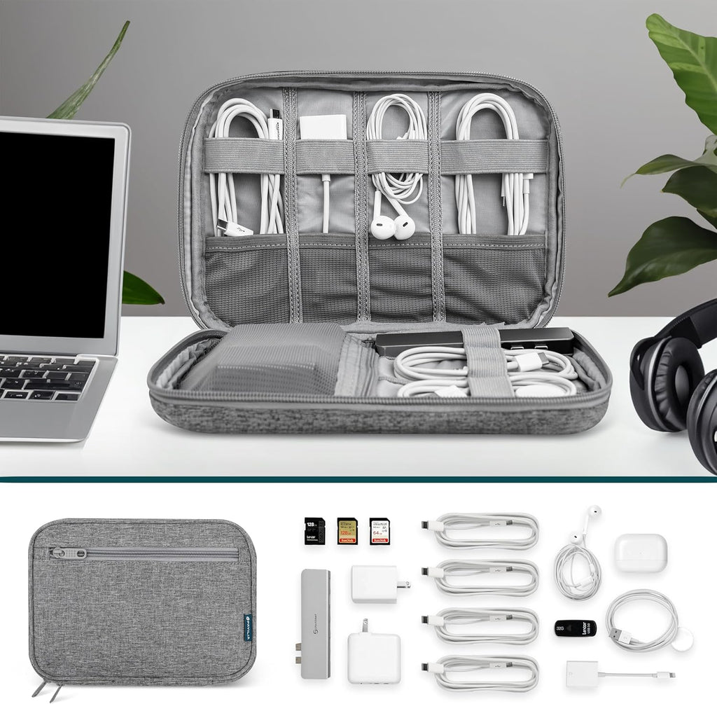 Pavilia Tech Organizer Case - Cable & Charger Storage, Travel Accessories for Men, Gray