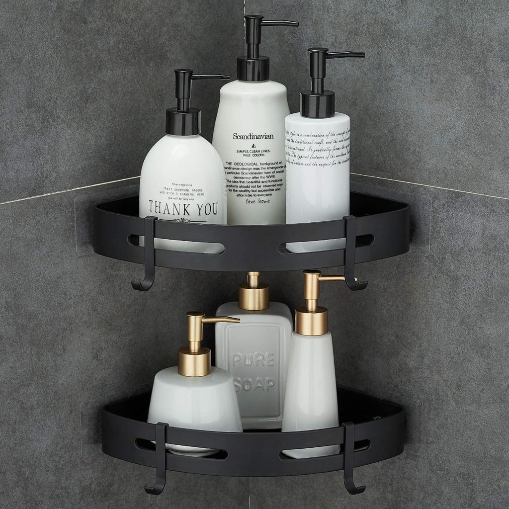 Hoomtaook Adhesive Corner Shelf Bathroom Shower Caddy Organizer for Kitchen Toilet No Drilling 2-Tier Bathroom Corner Shelves Shower Caddies