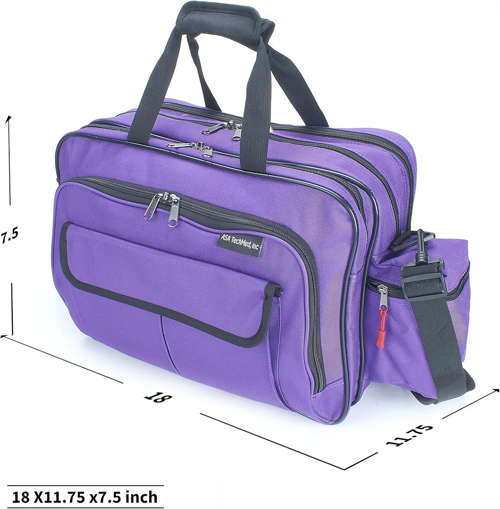 ASA TECHMED Nursing Bag with Compartments – Durable Medical Equipment Shoulder Bag for Nurses, Physicians, EMTs, Multi-Pocket, Nylon Reinforced, Adjustable Straps (Purple)