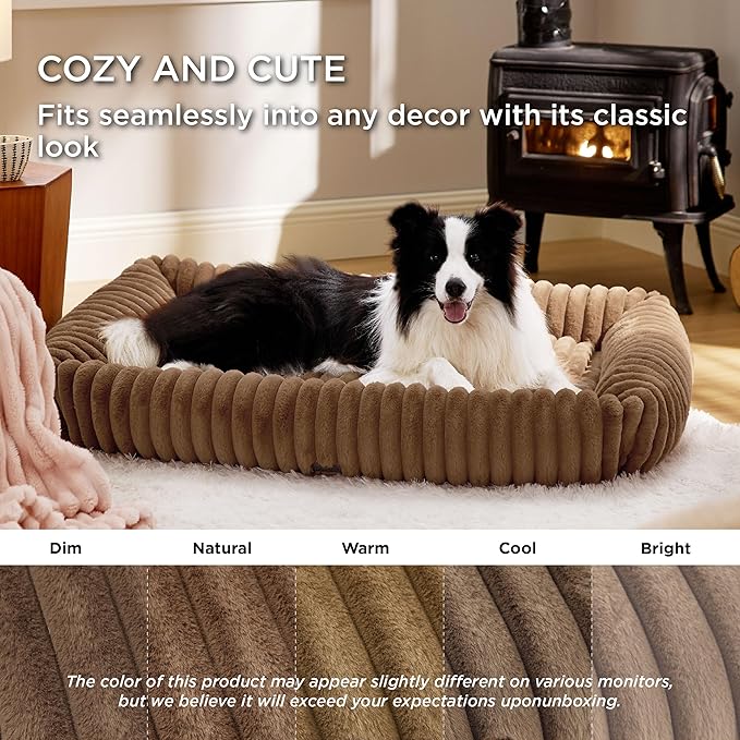 Bedsure Cute Dog Bed for Extra Large Dogs - Washable Furry Puppy Beds, Rectangle Orthopedic XL Pet Beds with Removable Zipper Cover, 43x30x8inches, Camel Brown