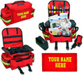 Lightning X Personalized First Responder EMT EMS Trauma Bag w/Stocked First Aid Fill Kit B & Custom Embroidered Name Patch (Red)