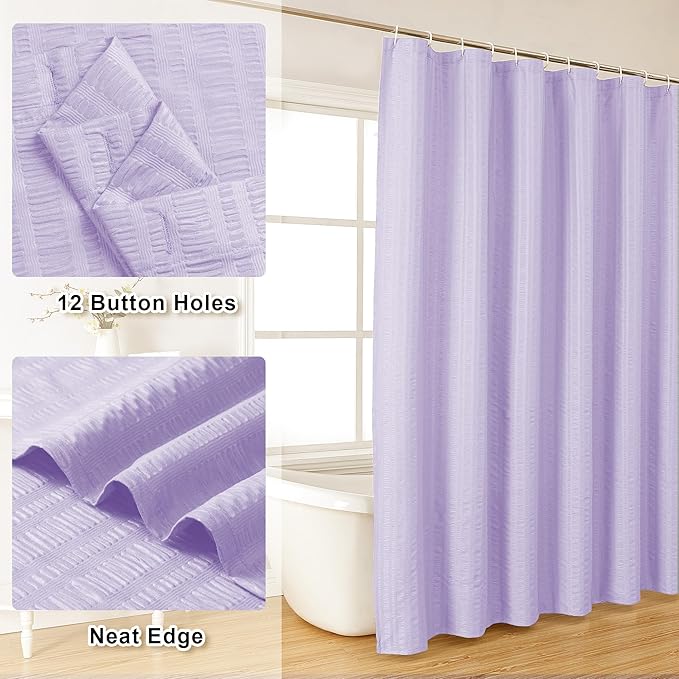 Aiyufeng Light Purple Shower Curtain for Bathroom, Embossed Textured Fabric Shower Curtain for Bathroom - Soft Cloth & Hotel Spa, Machine Washable, 72X84, Light Purple