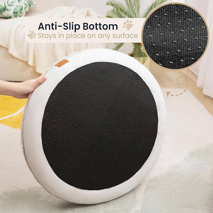pawtnerz Round Donut Dog Bed – Luxury Orthopedic Dog Beds with Memory Foam – Calming Bolster Pet Bed, Water-Resistant, Washable Plush Cover, Premium Zipper – Small, Medium Dogs & Cats (25 Inches)