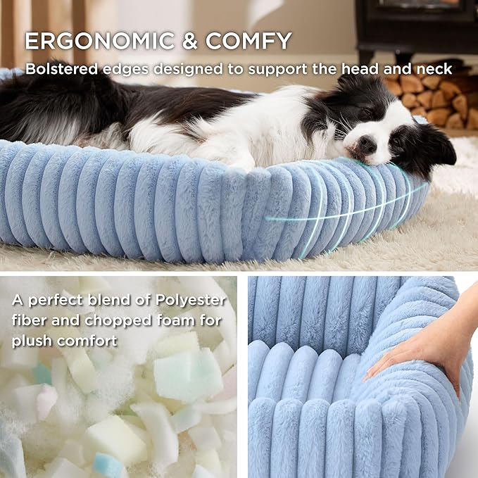 Bedsure Washable Dog Bed for Extra Large Dogs - Cute Furry Puppy Beds, Rectangle Orthopedic XL Pet Beds with Removable Zipper Cover, 43x30x8inches, Blue