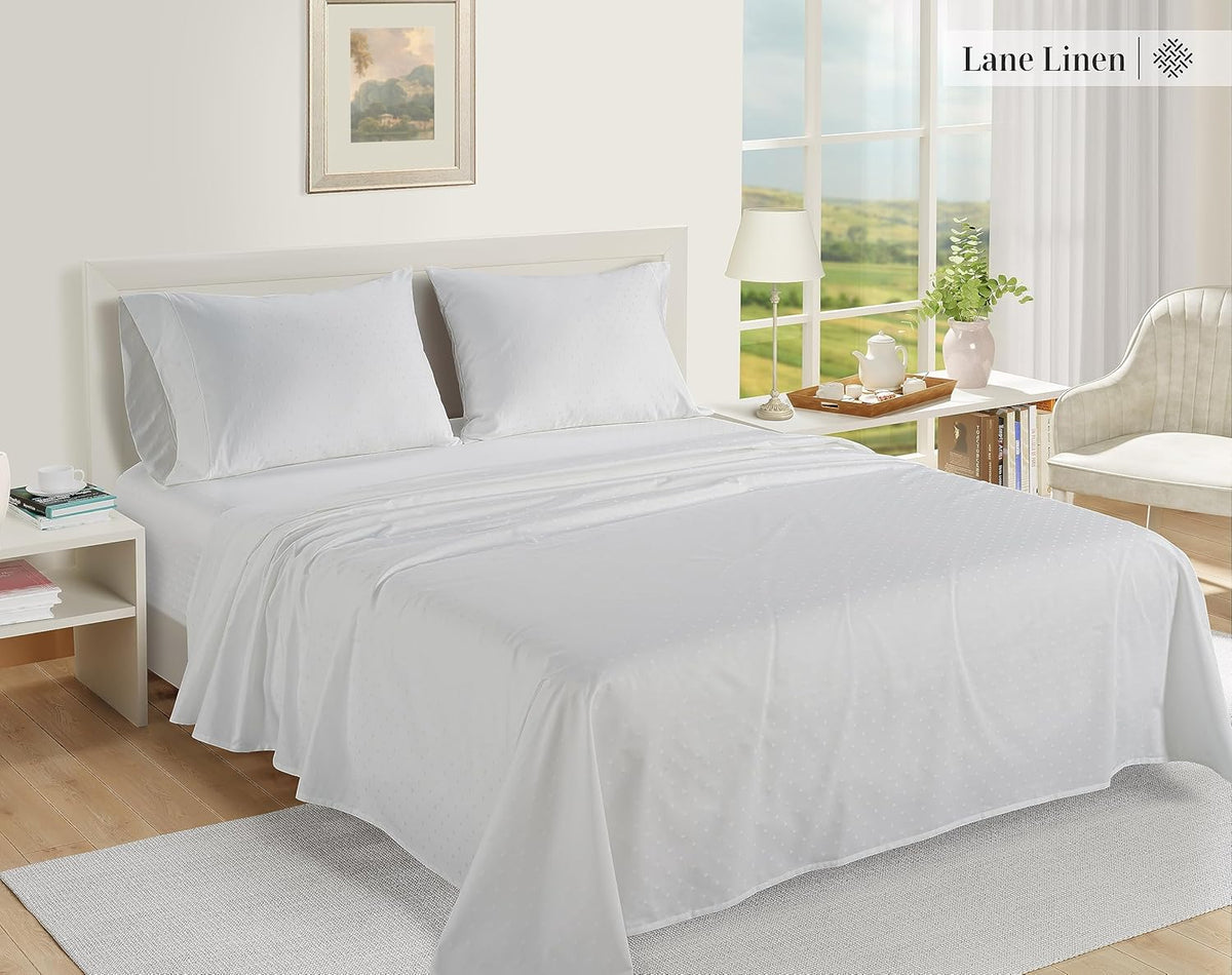 LANE LINEN Pillow Case Covers King, Set of 2, 100% Egyptian Cotton Sateen, Soft Cool & Smooth 1000 Thread Count Pillow Cases - Swiss Dot - White