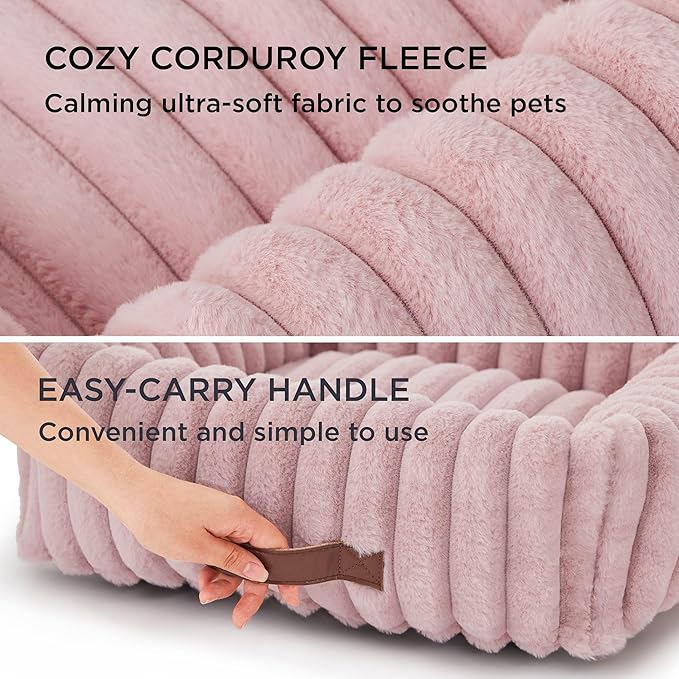Bedsure Cute Dog Bed for Large Dogs - Washable Furry Puppy Beds, Rectangle Orthopedic Corduroy Fleece Pet Beds with Removable Zipper Cover, 36x27x8inches, Blush Pink
