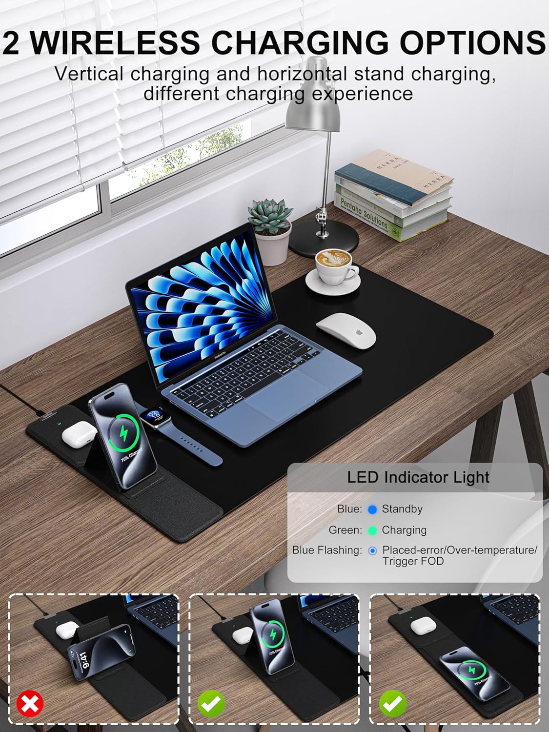 TopMade Mouse Pad with 15W Wireless Charging & Phone Holder, 31.5" x 15.75" XXL Large Desk Pad, Gaming Computer Keyboard Pad, Waterproof Mousepad Home Office Desk Mat for MacBook, PC, Laptop, Black