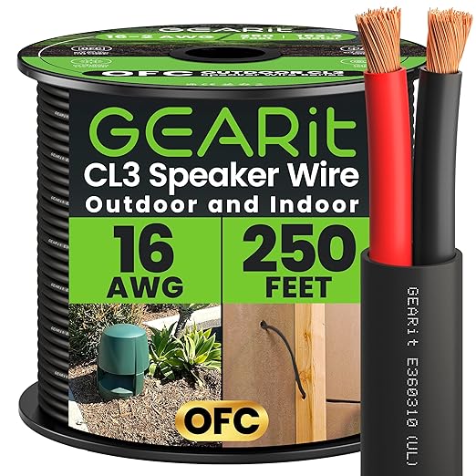 GEARit Outdoor Speaker Wire CL3 Rated, 16 Gauge Speaker Wire, Speaker Cable 250