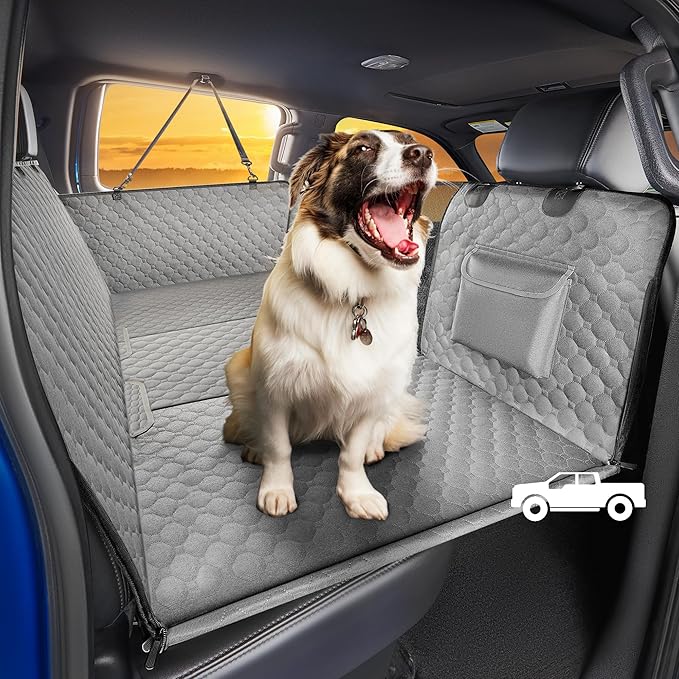 SHARLOVY XL Truck Back Seat Extender for Dogs, Large Hard Bottom Dog Car Seat Cover for Back Seat, Heavy Duty Dog Car Hammock, Waterproof Pet Seat Covers for Trucks, F150, Ram1500 and Large SUV