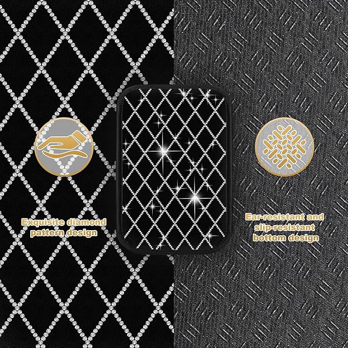 Center Console Cover Fit for RLX: Upgraded Bling Diamond Car Armrest Cover - Crystal Rhinestone Car Center Console Cover with 2 Storage Bags,Anti-Scratch Auto Armrest Pad Accessory （Black